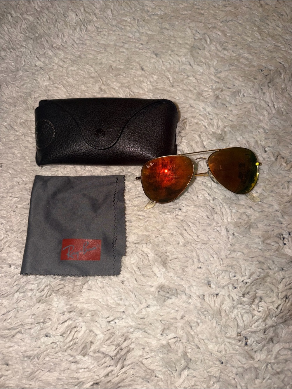 Ray-Ban Gold Frame Sunglasses with Orange-Red Mirrored Lenses